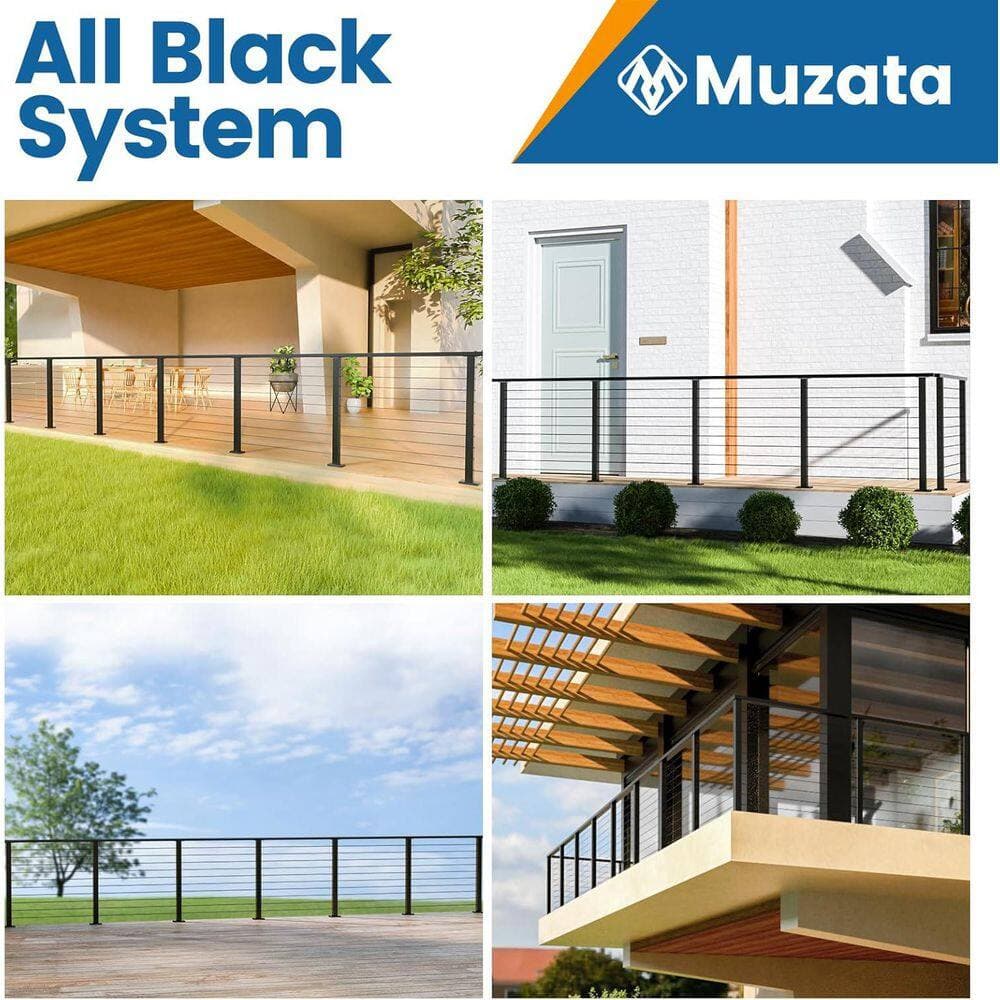 Afoxsos 5ft-10ft Black Stainless Steel Cable Railing Post Kit with Swageless Design and 150ft Wire Rope - 2 Pack (2)
