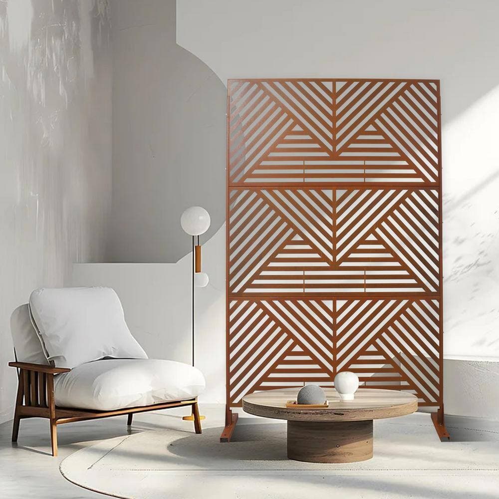 Zeus & Ruta 76 in. H Rust Red Steel Outdoor and Indoor Freestanding Privacy Screens for Deck, Balcony, Patio, Outside, Lawn, Garden (2)