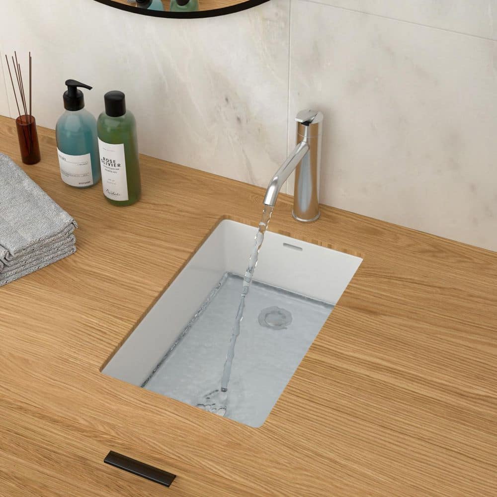 Unbranded Unique 13.75 in. White Rectangular Undermount Ceramic Vertical Bathroom Sink with Overflow-Seamless and Space-Saving (3)