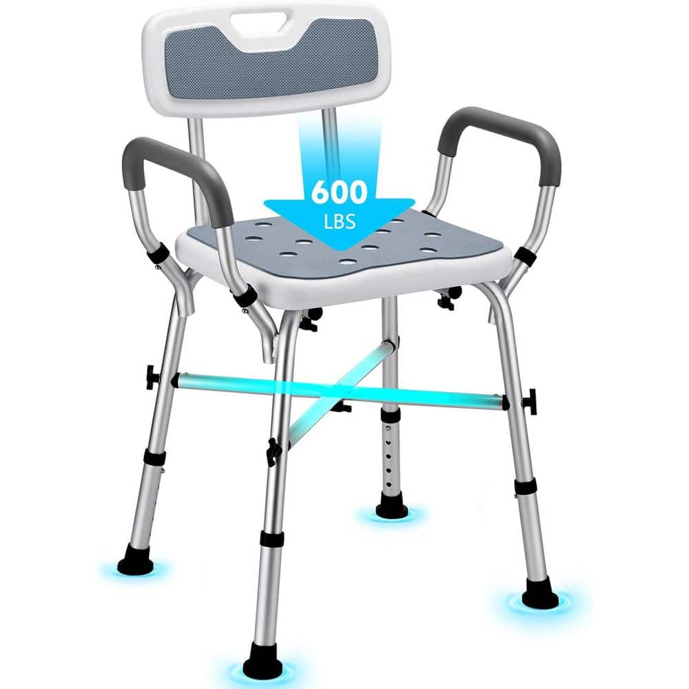 Anqtovp 20 in. W Freestanding Height Adjustable Arms and Back Shower Chair 28.5-32.5 in. Gray Finish (1)