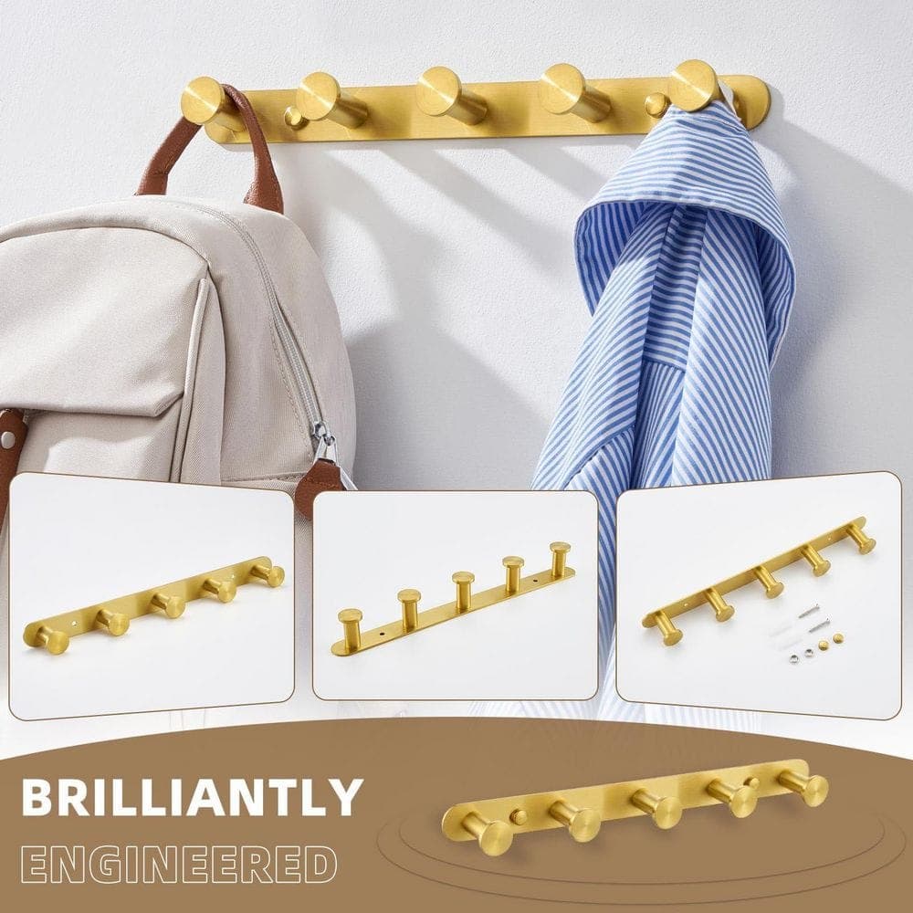 Unbranded Hook Type Brushed Dark Gold SUS 304 Stainless Steel Wall Mounted 5 Robe Hook Bathroom Towel Rack Rail Coat Robe Holder (2)