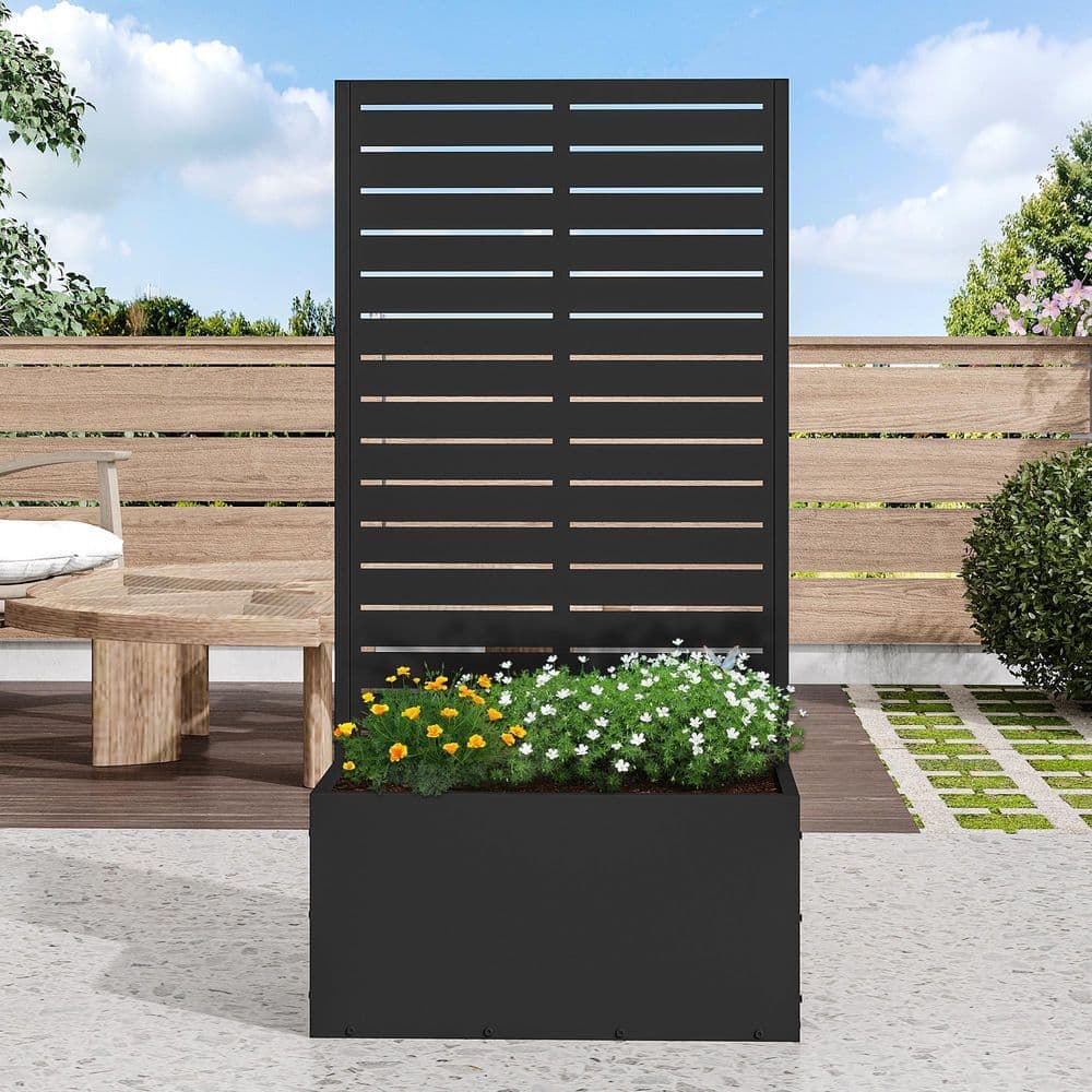 Lumioca 46.8 in. H x 23.1 in. W Black Metal Rectangle Outdoor Planting Box With Venetian Blinds Shape Climbing Frame Wall Decor. (2)
