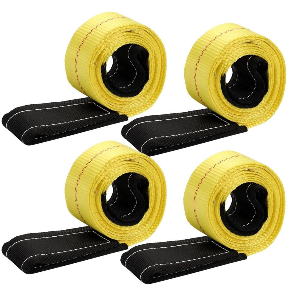 OGETFUUR 2 in. x 6 ft. Lifting Sling Straps, Nylon Flat Towing Web Sling Winch Strap for Trailer and Hoist,Yellow (4-Pack)
