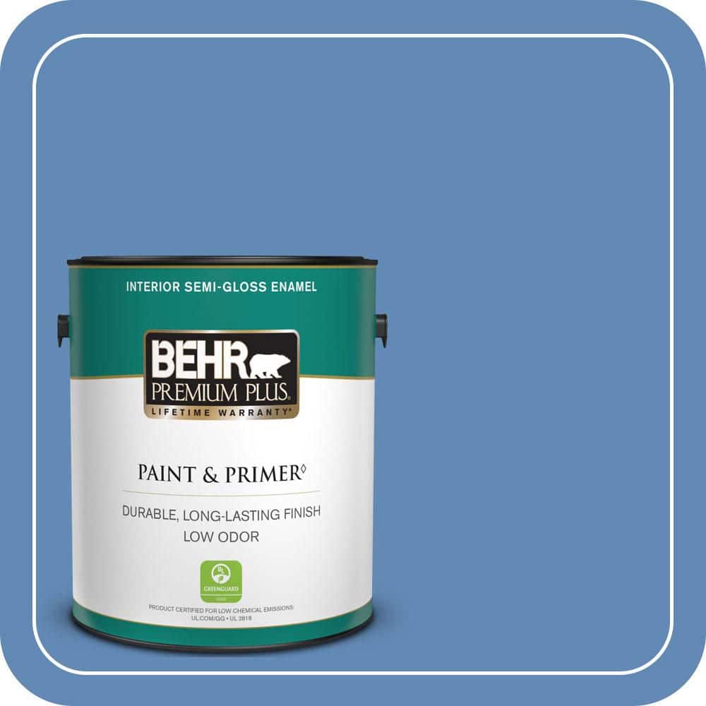 BEHR PREMIUM PLUS 1 gal. #580B-6 Castle Moat Semi-Gloss Enamel Low Odor Interior Paint & Primer