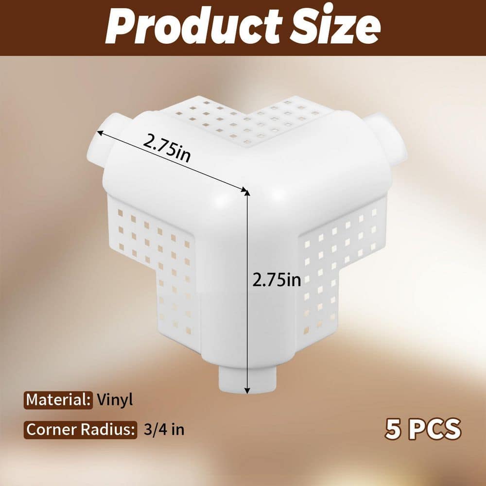 xinyoec 5-Pack 2.75 in. x 2.75 in. Vinyl 3-Way Corner Cap, White Framing Replacement for Drywall Corner Bead End (2)