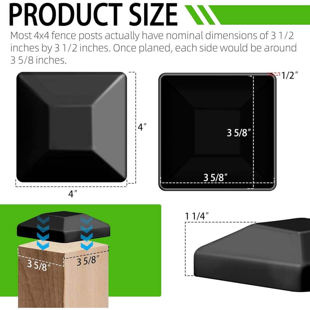 Afoxsos 4 x 4 in. Black Plastic Post Caps for Wooden Fence Water-Proof and UV-Proof, 6-Pack (3)