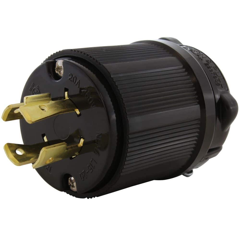 AC WORKS NEMA L15-20P 3-Phase 20A 250V 4-Prong Locking Male Plug in Black With UL, C-UL Approval (1)