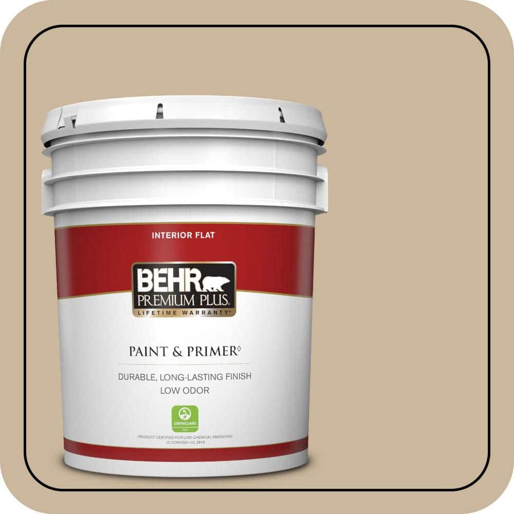 BEHR PREMIUM PLUS 5 gal. #MQ2-21 Elemental Tan Flat Low Odor Interior Paint & Primer