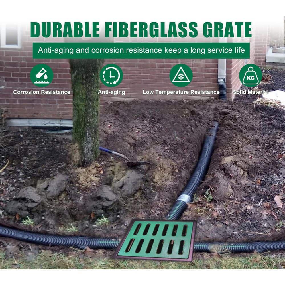 Helhom 18 in. x 18 in. x 15 in. Catch Basin for Drainage with Fiberglass Grate and Debris Basket (3)
