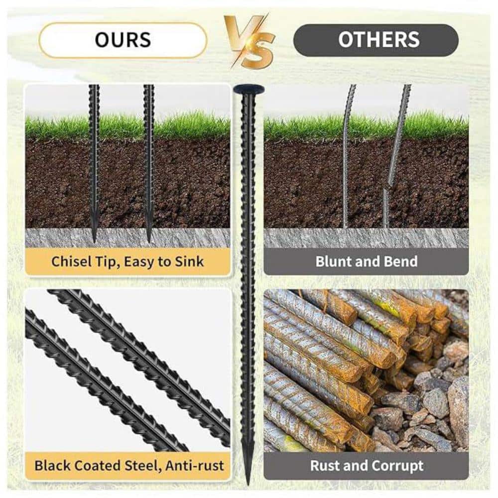 Angel Sar 16 in. 1/2 in. Dia Rebar Stakes, 16-Pieces Galvanized Steel Ground Anchors for Speed Bump Wheel Stop, Camping Tent (3)