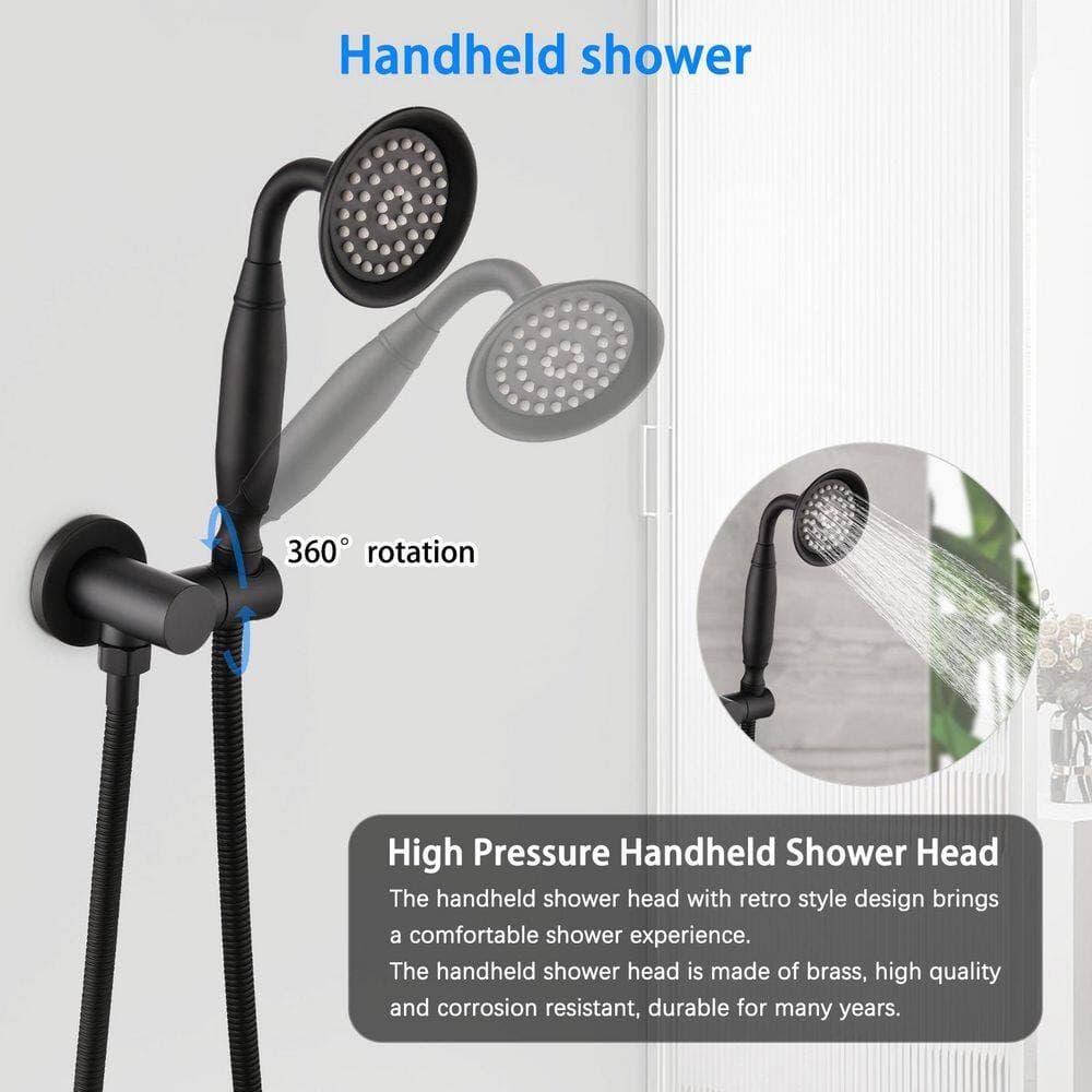 BEARSOLIM Patterns Bathroom Rain Shower Faucet 1 Jet 4-Spray with Body Jet Handshower Valve Included in Matte Black (2)