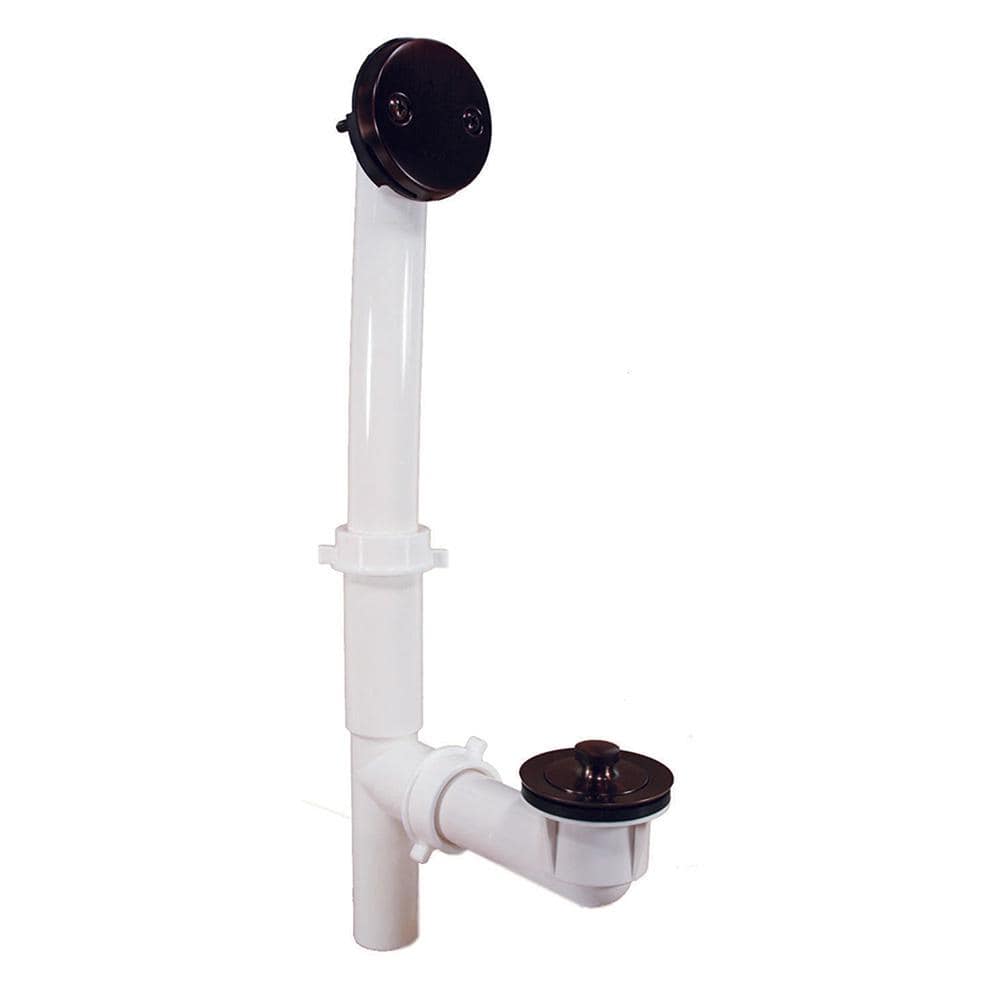 JONES STEPHENS Lift and Turn White Plastic Tubular 2-Hole Bath Waste and Overflow Tub Drain Full Kit in Oil Rubbed Bronze