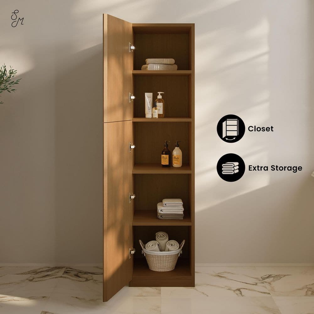 Swiss Madison St. Tropez 15 in. x 15 in. x 60 in. Freestanding Linen Cabinet in Brown Oak (3)