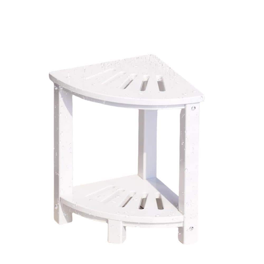 JFVKAF 16.61 in. W Non-slip Feet Waterproof HDPE Shower Stool in White with Double-layer Storage Shelf (1)