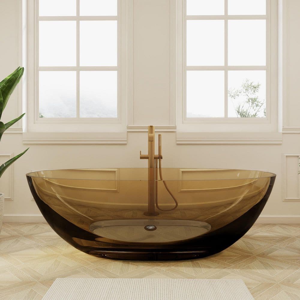 SJ STAR&JANE Verna 71 in. x 35 in. Stone Resin Freestanding Soaking Bathtub in Transparent Sepia (1)