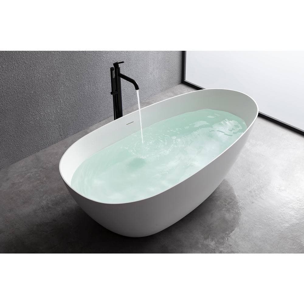 Unbranded 59 in. Stone Resin Solid Surface Flatbottom Non-Whirlpool Freestanding Bathtub in White (2)