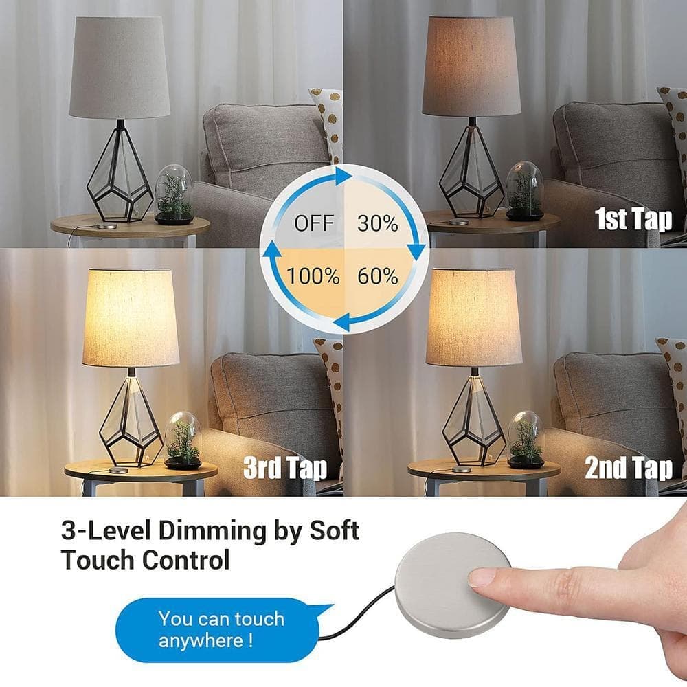 DEWENWILS Black 8 ft. Extension Cord Touch Dimmer Switch, Touch Pad Control with 3-Levels of Dimming (1-Pack) (3)