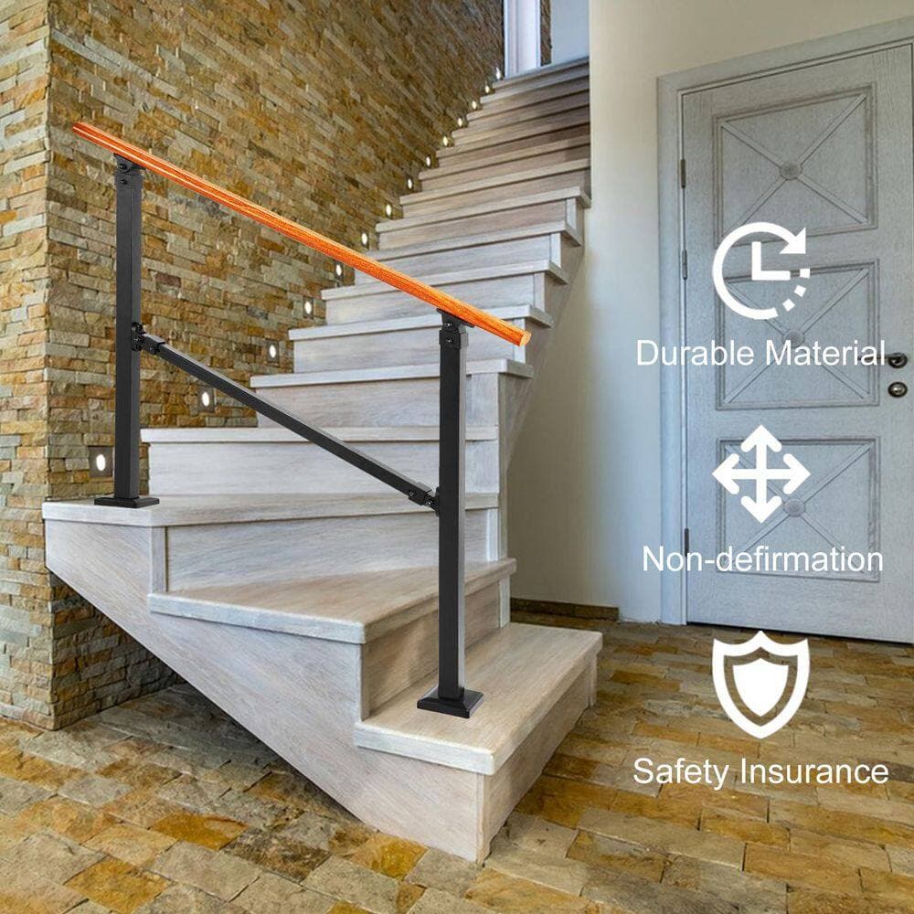 NVNOO Outdoor Steel Metal Hand Rails for Porch, Wooden Stairs Railing Fit 1 to 3 Steps with Installation Kit, Black (3)