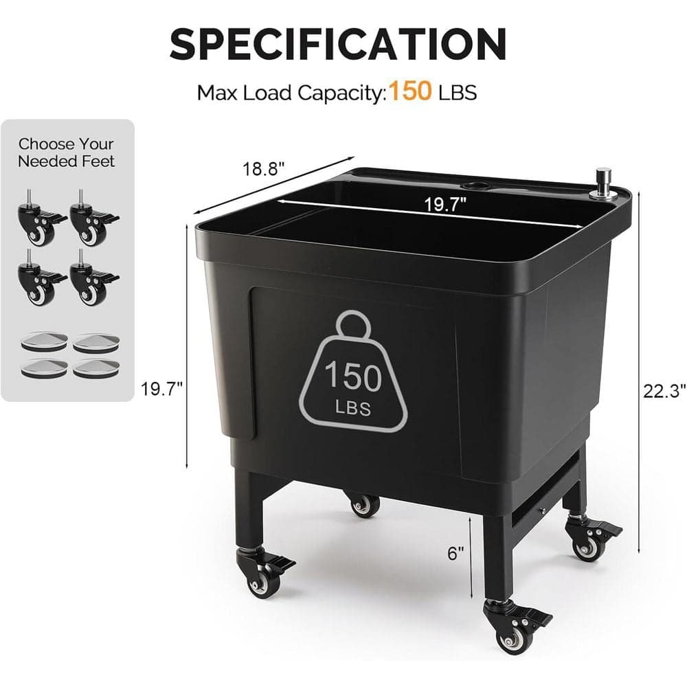 Karl home 19.7 in. Plastic Freestanding Floor Mop Sink with Wheels in Black (2)
