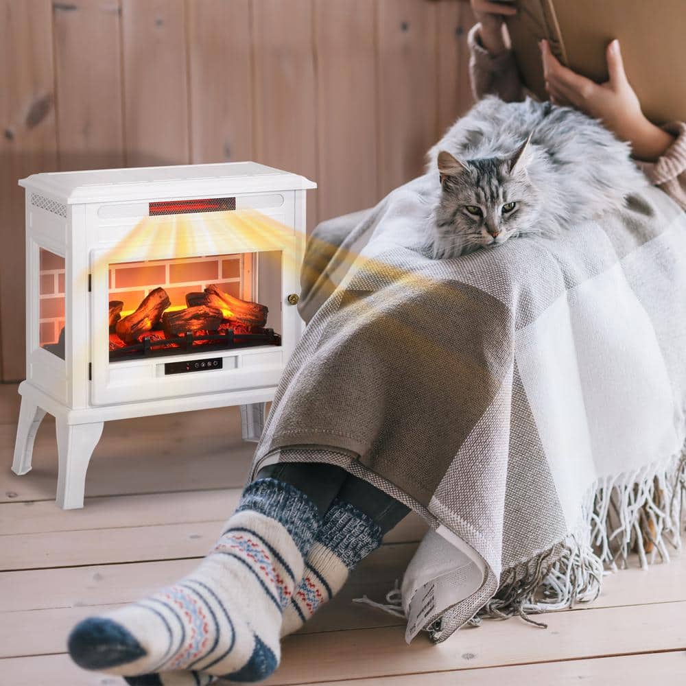 Ahfiwaso 24.4 in. x 27.4 in. Freestanding Electric Fireplace Heater with Remote, Realistic 3D Flame Effect, Thermostat, White (3)