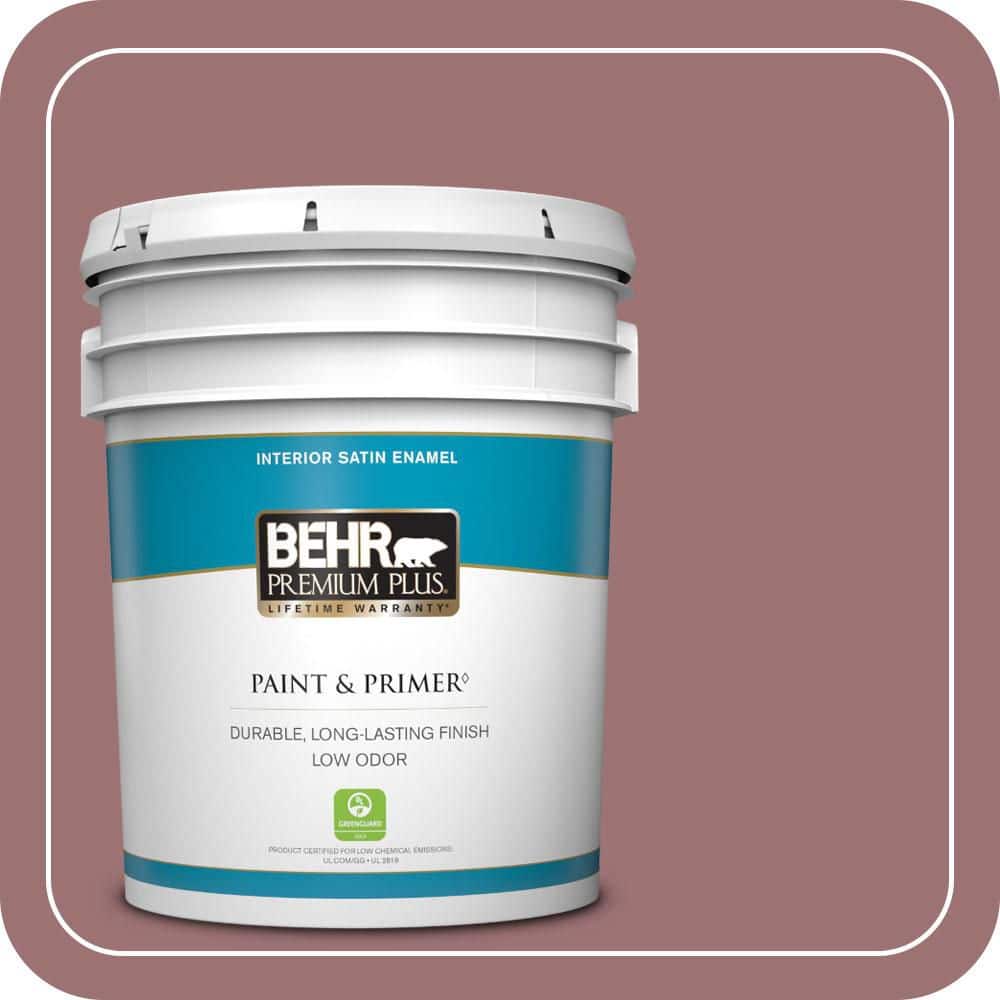 BEHR PREMIUM PLUS 5 gal. #QE-05 Regal Rose Satin Enamel Low Odor Interior Paint & Primer