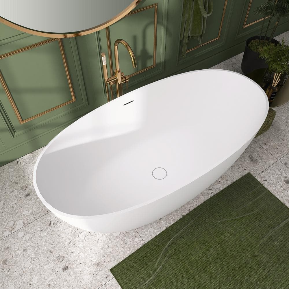 Adecab Mirea 59 in. x 29 in. Solid Surface Stone Resin Flatbottom Freestanding Double Slipper Soaking Bathtub in Matte White (3)
