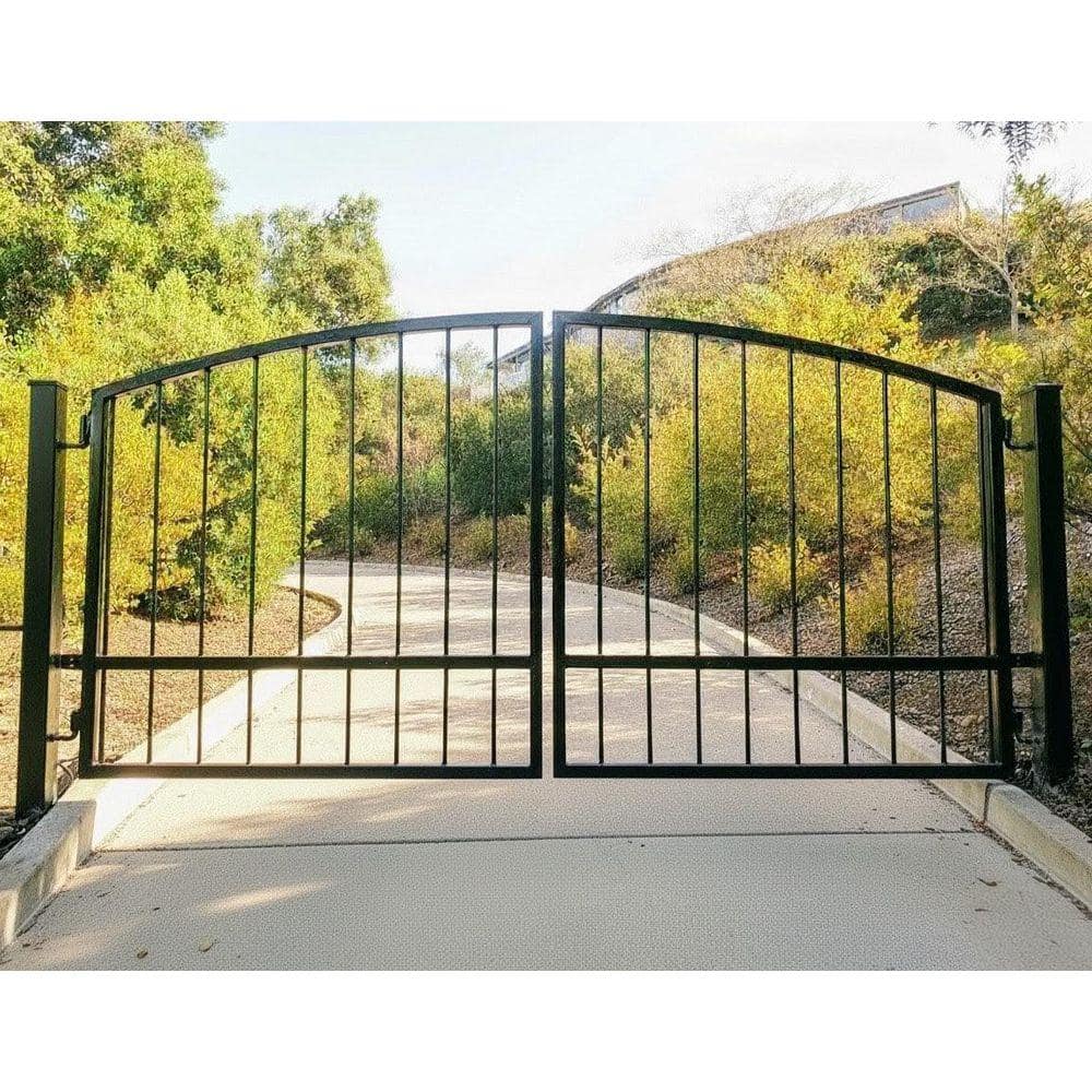 Unbranded 12 ft. x 6 ft. Arched Black Steel Dual Swing Driveway Gate Kit (3)