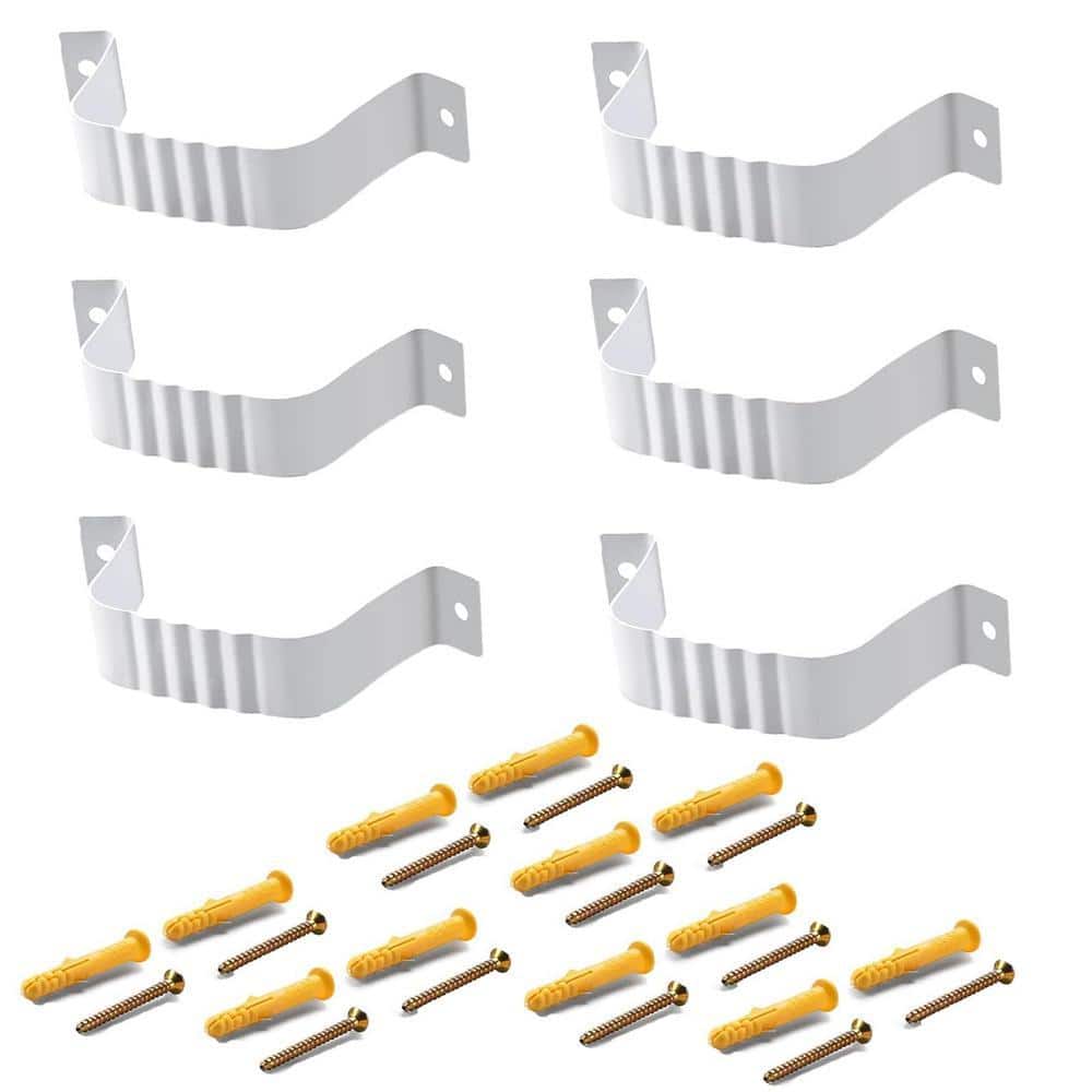Angel Sar White Aluminum Alloy Gutter Downspout Strap for 3 in. x 4 in. Downspout (6-Pack) (1)