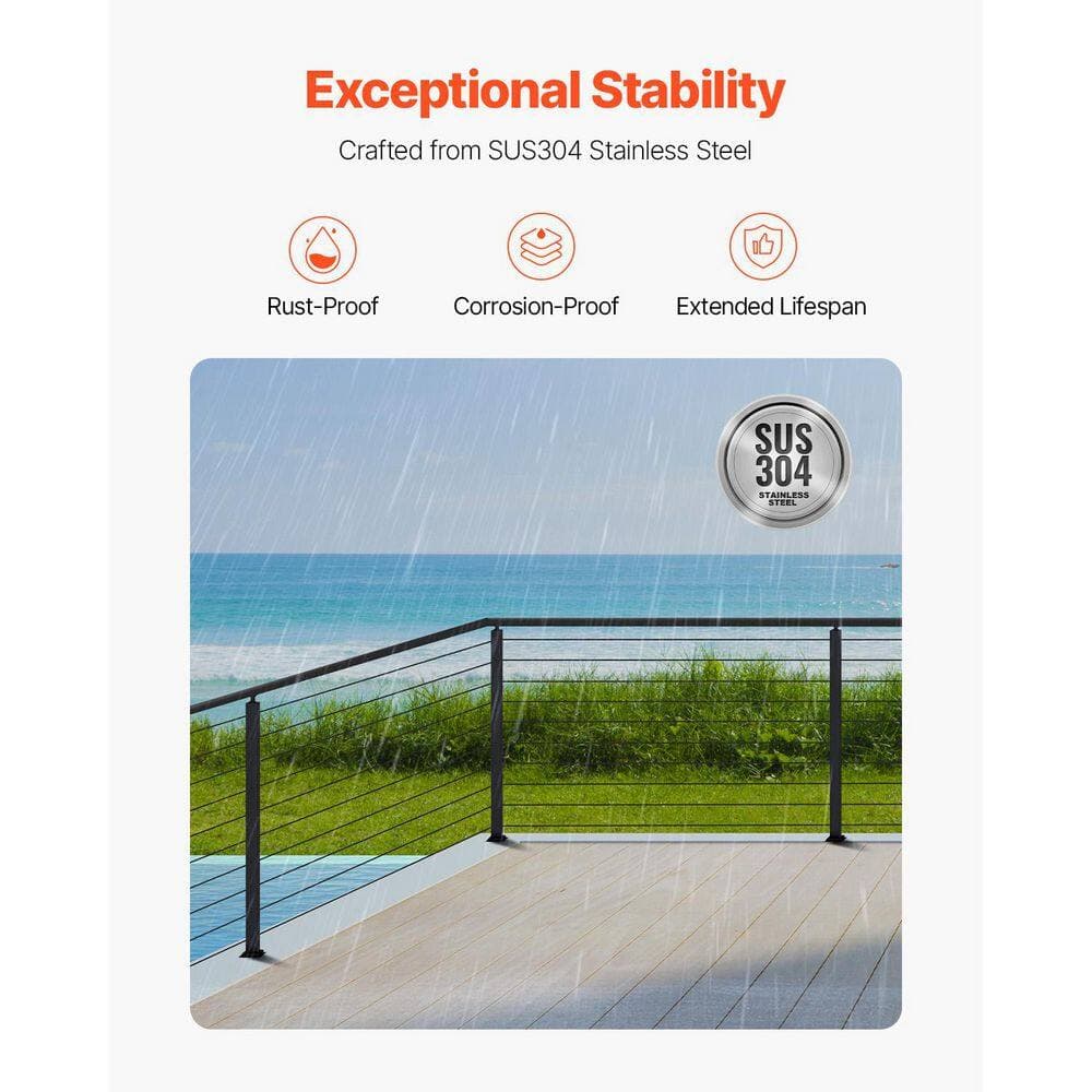 SVOPES 42x2x2 in.Cable Railing Post, Stainless Steel, Black,Cable for Cable Railing System, Horizontal & Curved Bracket, 1-Pack (3)
