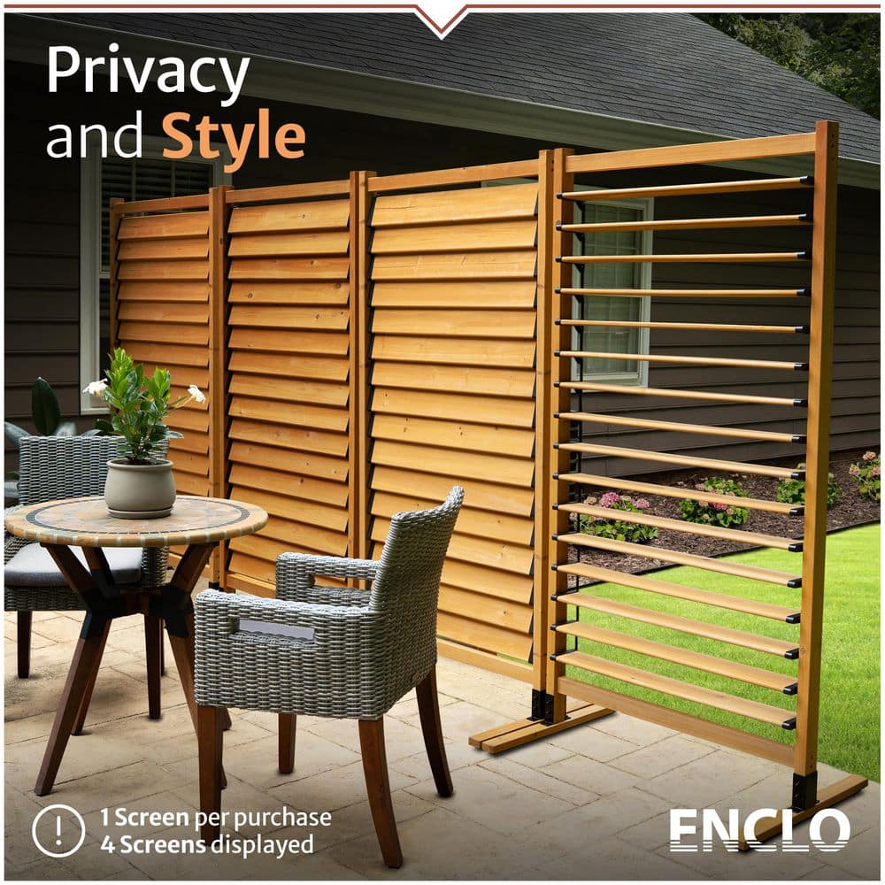 Enclo Privacy Screens Solara 6 ft. H x 3.1 ft. W Freestanding or Surface Mounted Dynamic Louvered Wood Privacy Screen, Flat Top Style, 1 Panel (3)