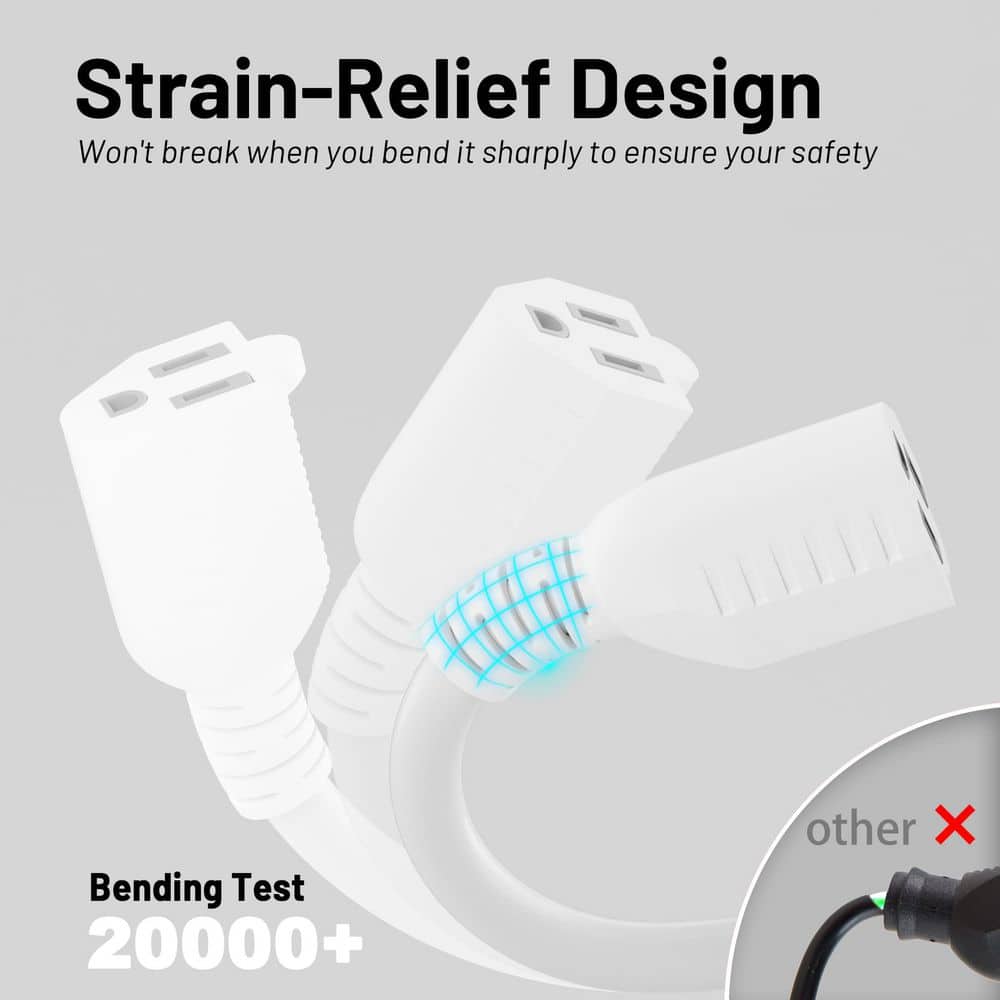 Unbranded 6 ft. 1625W 16-Gauge 1-Conductor SJTW Rated Indoor Outdoor Braided Extension Cord with Tri-tap Lighted End White (3)