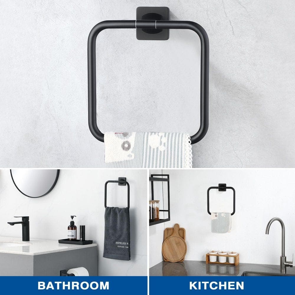 ruiling Bath Wall Mounted Towel Ring Hand Towel Holder in Spot Resist Matte Black (3)