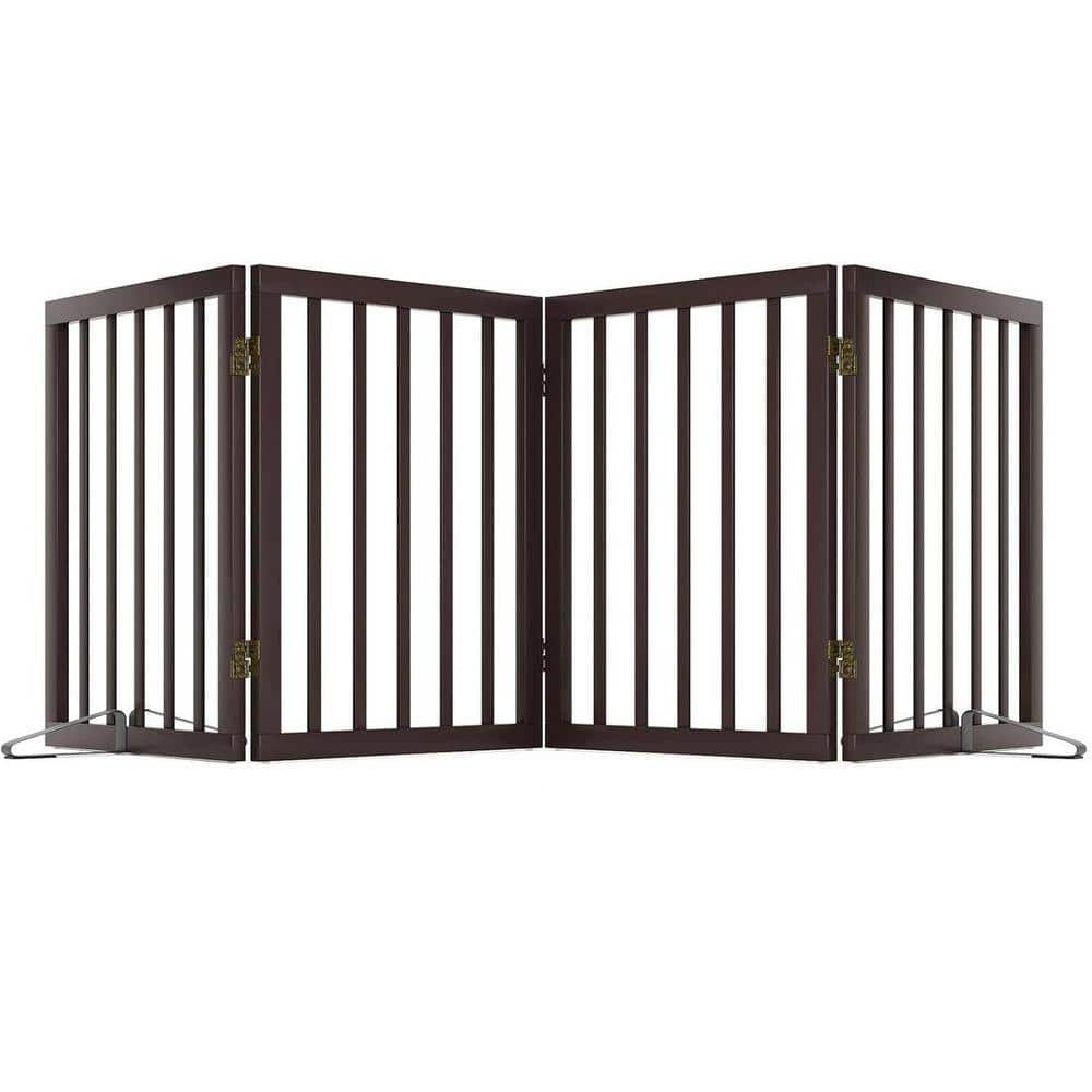 KIWDZFU Freestanding Foldable Wooden Dog Gate 4 Panel Pet Barrier Extra Wide 24in Height with 2 Support Feet for Indoor Use (1)