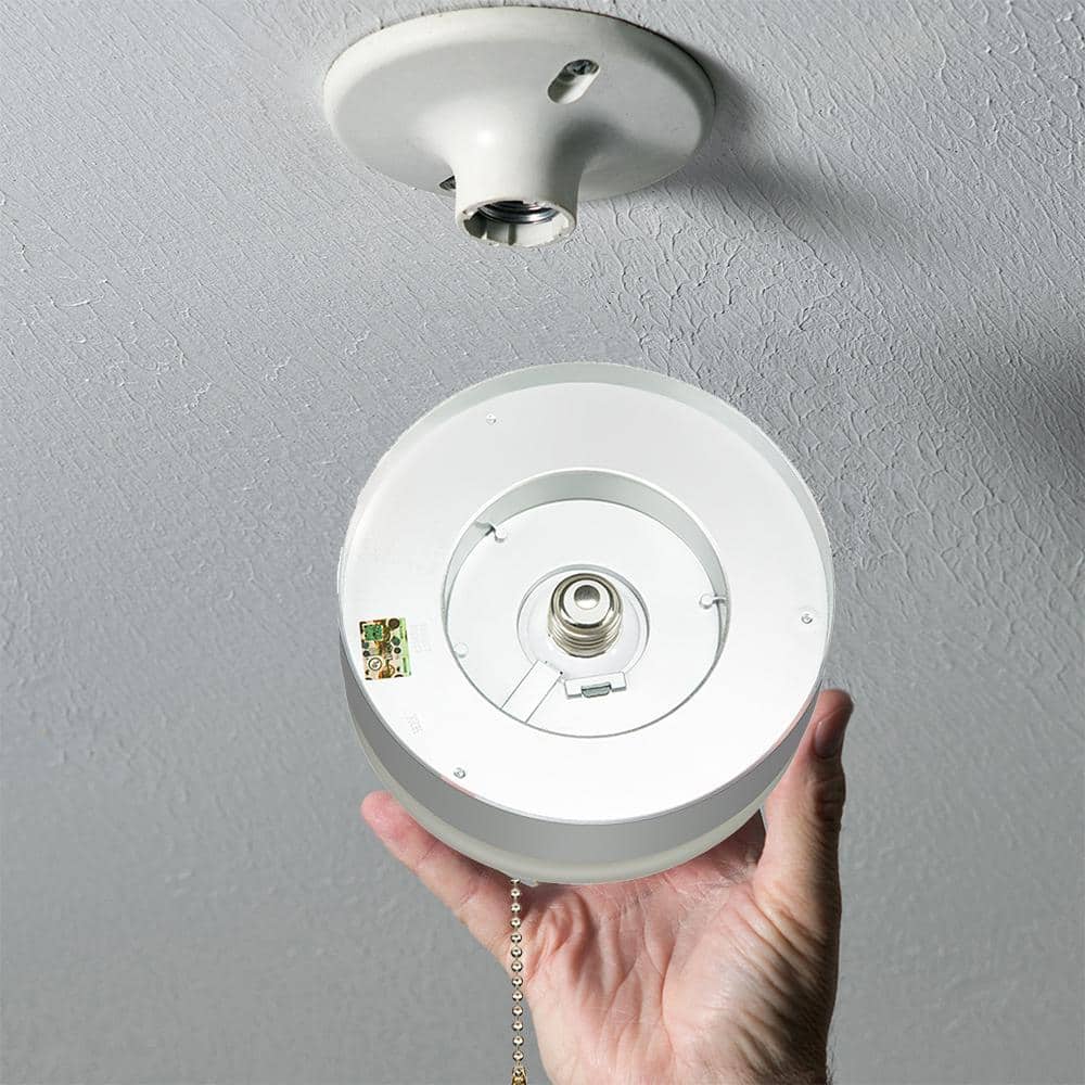 Commercial Electric Spin Light 7 in. Pull Chain Satin Nickel Accent LED Flush Mount Ceiling Light 11.5W Soft White 3000K Install E26 Base (4)