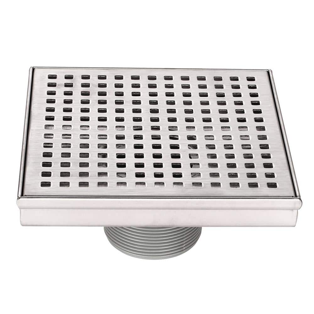 Design House 6 in. Stainless Steel Square Shower Drain with Modern Square Pattern Drain Cover (1)