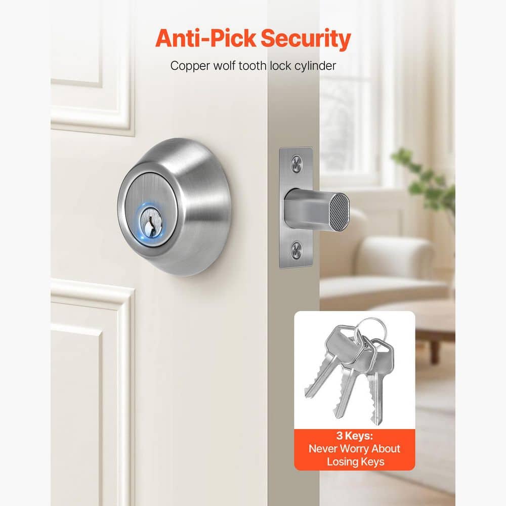 SKYSHALO Deadbolt Lock Round Single Cylinder Dead Cam Keyed 1 Side Satin Nickel 3 Keys Pocket Door (3)