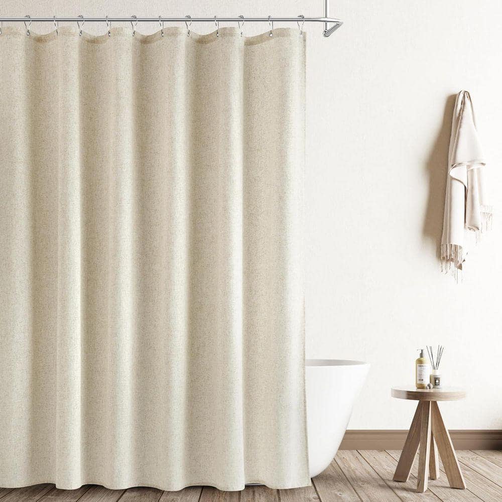 JFVKAF Natural Linen 72x72 Shower Curtain Weighted Textured Fabric Boho Farmhouse Bath Decor with Hooks in Beige (2)