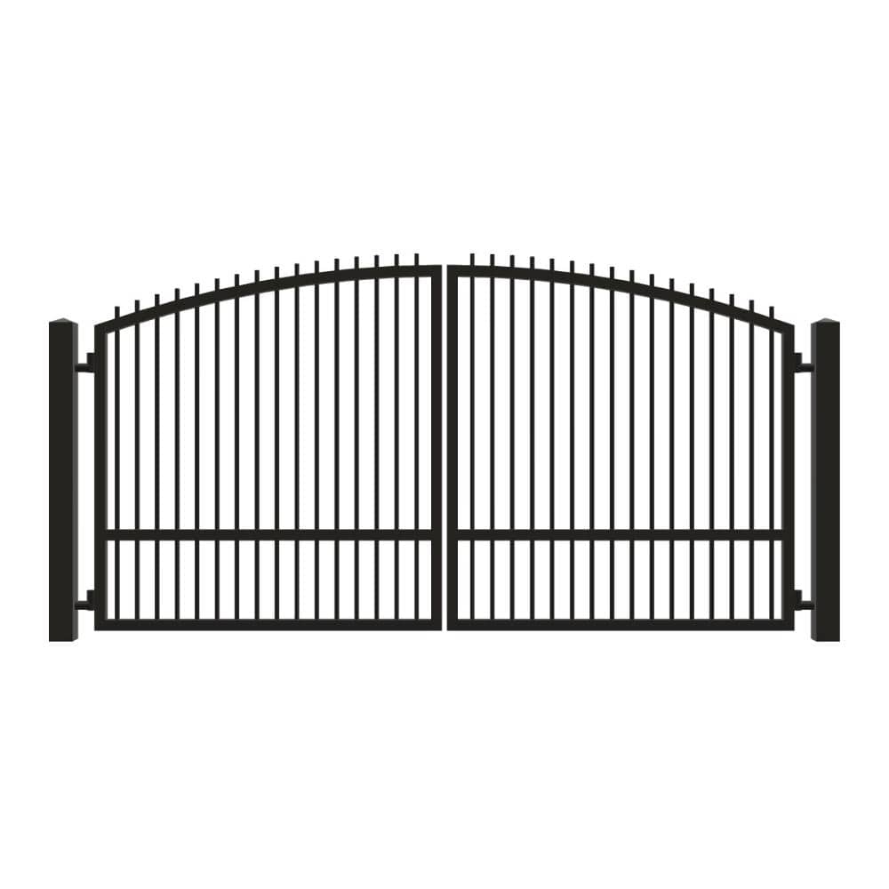 Unbranded Driveway Gate — Swing, Center, Arch + Finials, Single, Black — 148"W x 72"H (1)
