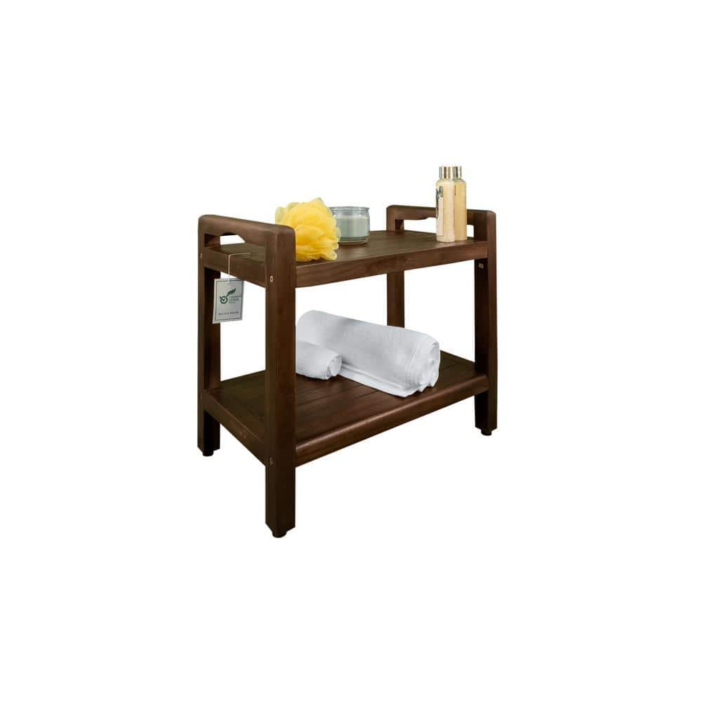 DecoTeak Classic 24 in. Extended Height Ergonomic Teak Shower Stool with LiftAid Arms and Shelf (3)