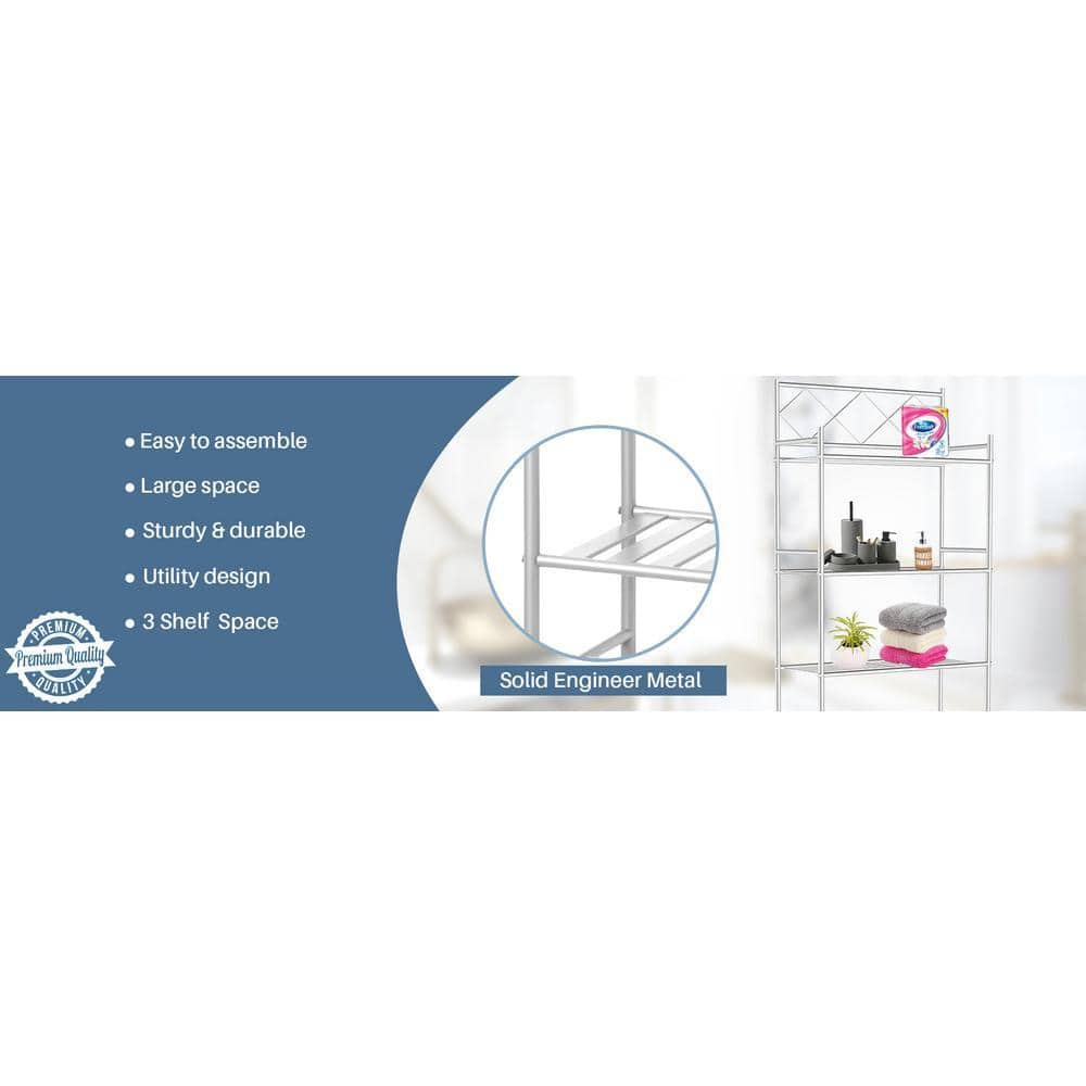 J&V TEXTILES Fresh Home 23.5 in. W x 65 in. H x 9.75 in. D White Metal 3-Shelf Over the Toilet Storage Space Saver in White (2)