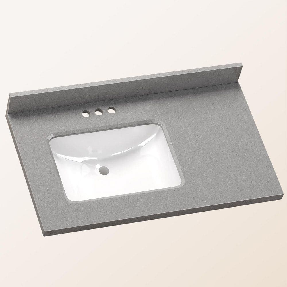 Zeafive HTK 36 in. W x 22 in. D Engineered Stone White Rectangular Single Sink Bathroom Vanity Top with Backsplash in Gray (1)