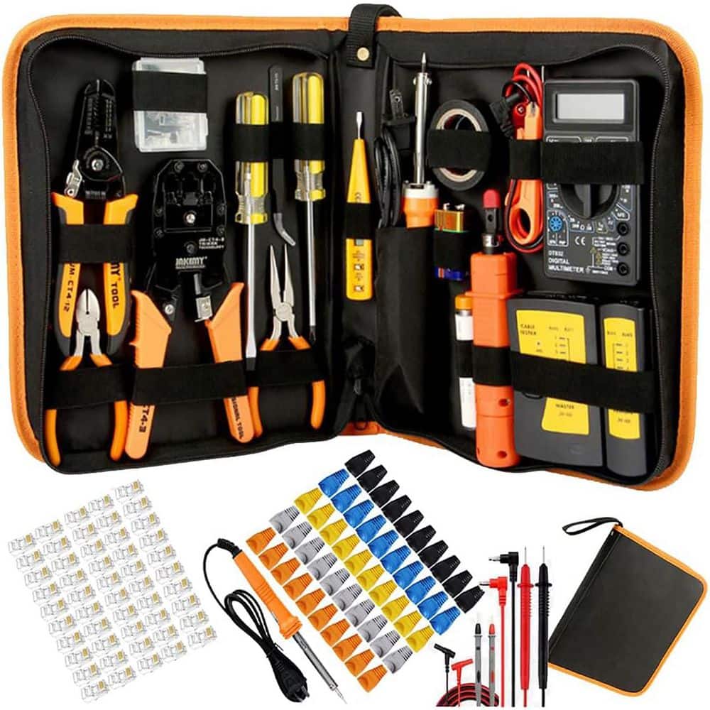 YICHUHAOXI 106-Piece Professional Network Crimper Tool Kit CAT5e CAT6 RJ45 Crimping Ethernet Cable Tester Set Orange (1)
