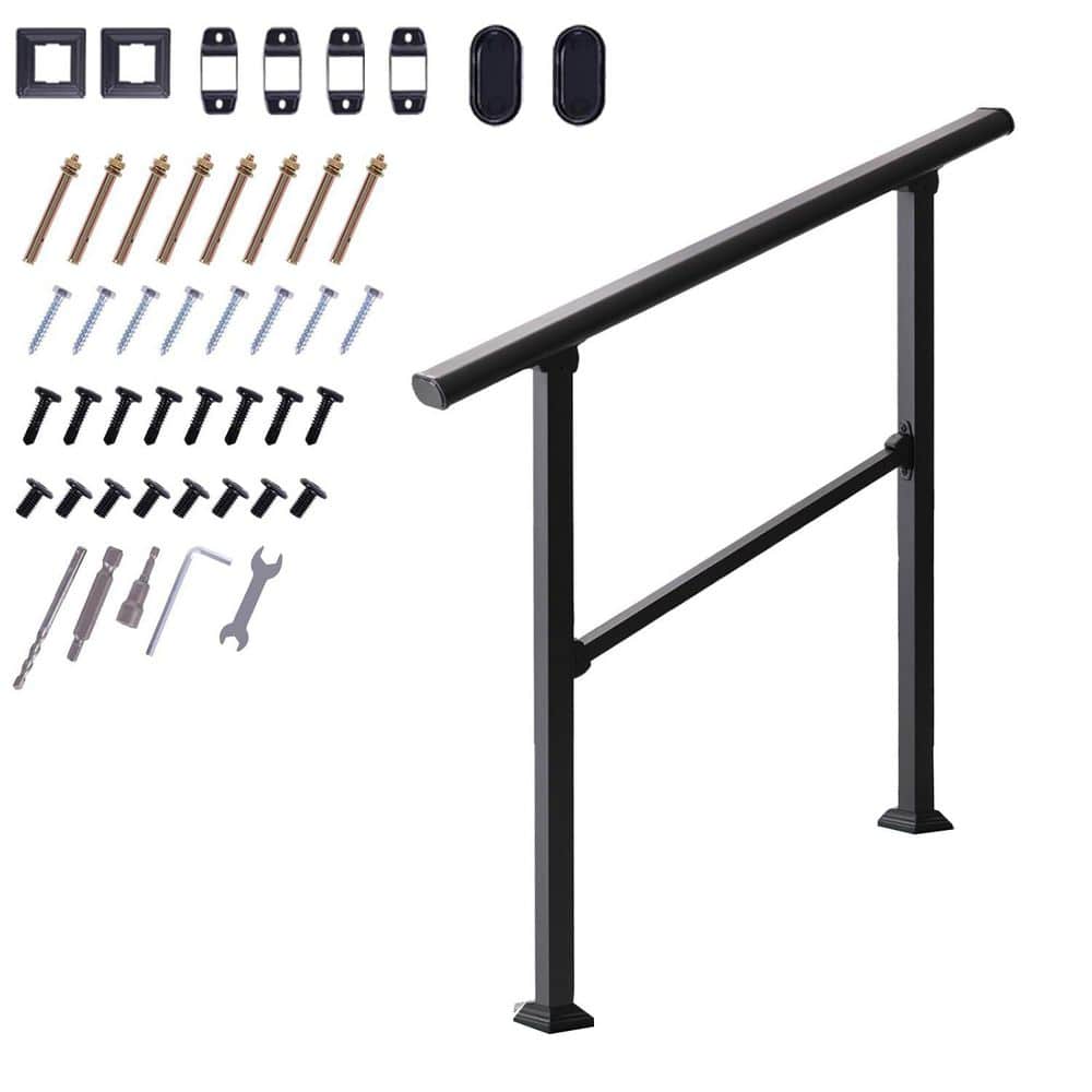 Afoxsos Outdoor Carbon Steel Handrail for 1-2 Steps Adjustable 27 in. L x 39 in. H Easy Install Deck Railing for Porch Stairs (1)