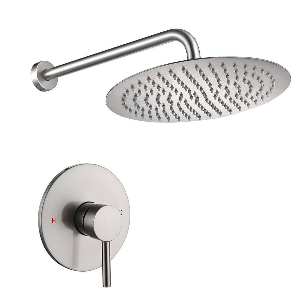 Satico Single-Handle 1 Spray Round Spray Head Wall Mounted Shower Faucet in Brushed Nickel (Valve Included) (2)