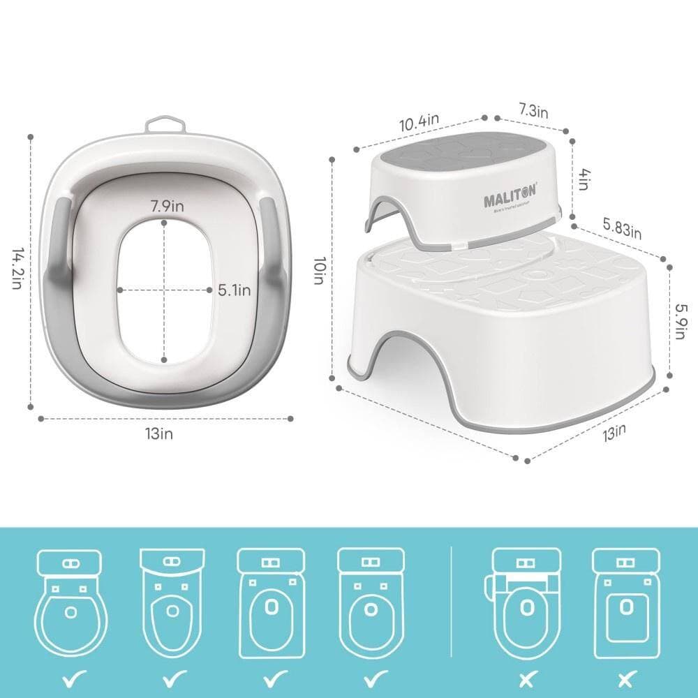 Numhew Potty Training Seat Set, 13 in. W, 2-in-1 Stool, Soft PU Cushion, Splash Guard, Polyurethane Shower Chair in Gray (2)