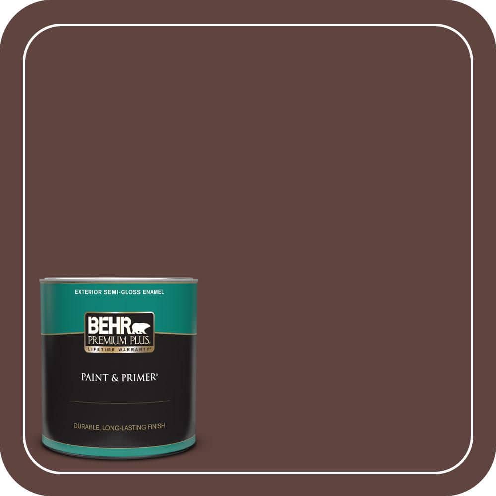 BEHR PREMIUM PLUS 1 qt. #MQ1-54 Death By Chocolate Semi-Gloss Enamel Exterior Paint & Primer (1)