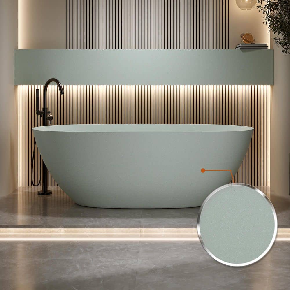 LIVACA 69 in. x 31.9 in. Freestanding Soaking Bathtub with Overflow and Pop-Up Drain in Turquoise Green Solid Surface (3)