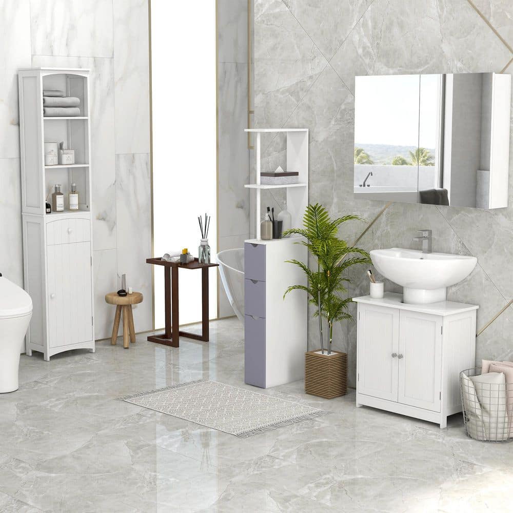 HOMCOM 11.75 in. W x 23.5 in. D x 23.5 in. H H Bath Vanity Cabinet without Top with 2 Doors in White (2)