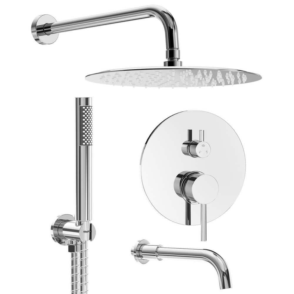 GRANDJOY Pressure Balance 3-Spray 2 Handle Wall Mount 10 in. Fixed and Handheld Shower Head 2.5 GPM in Chrome Valve Included