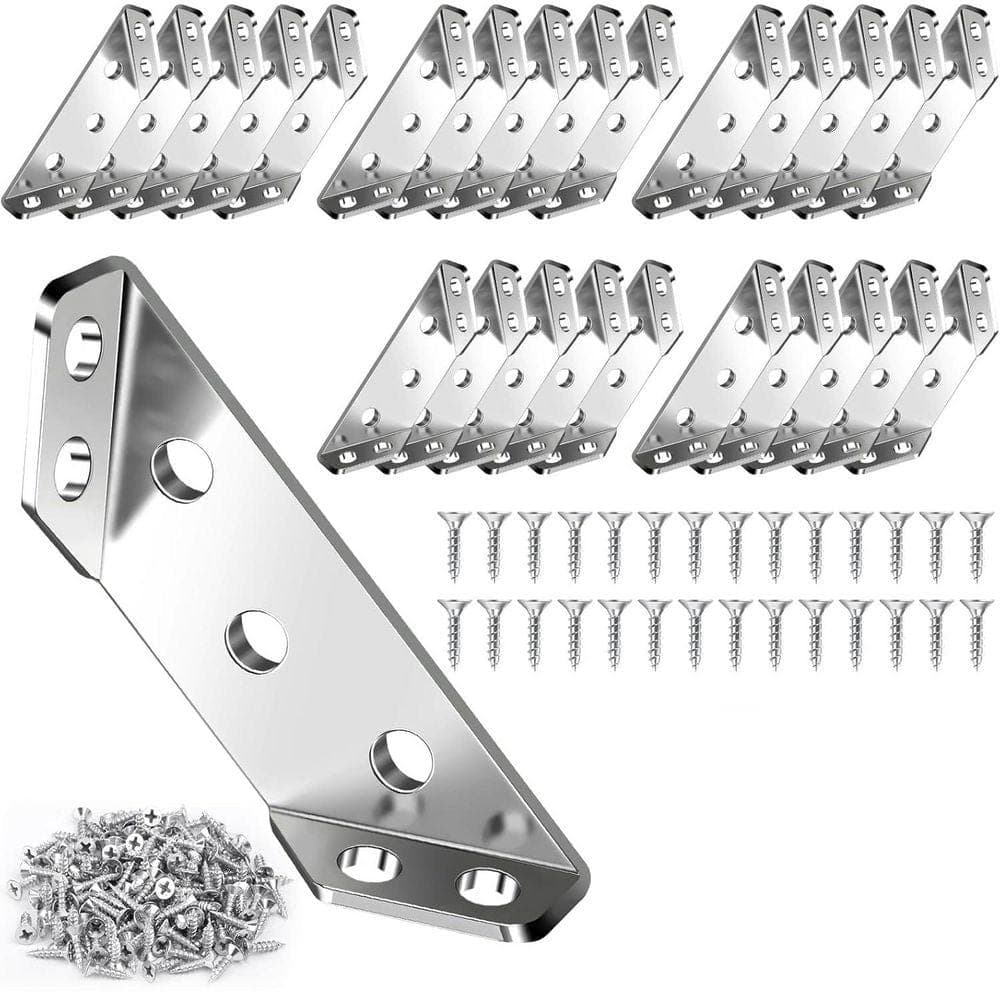 KIWDZFU 25PCS Stainless Steel Corner Brackets 1. 8x1. 8 Inch for Wood Metal Furniture Reinforcement with 150 Screws (1)